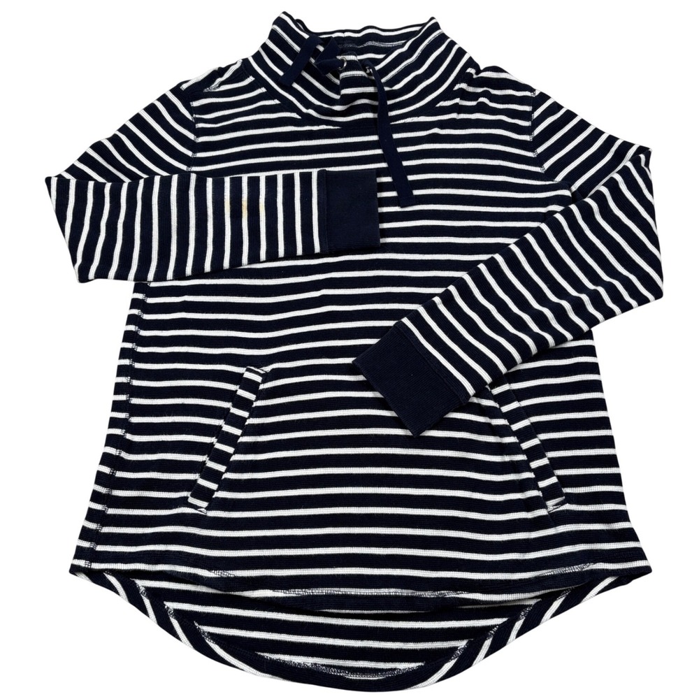 J. Crew Pullover Sweatshirt Womens M Navy Blue Striped Preppy Coastal Nautical